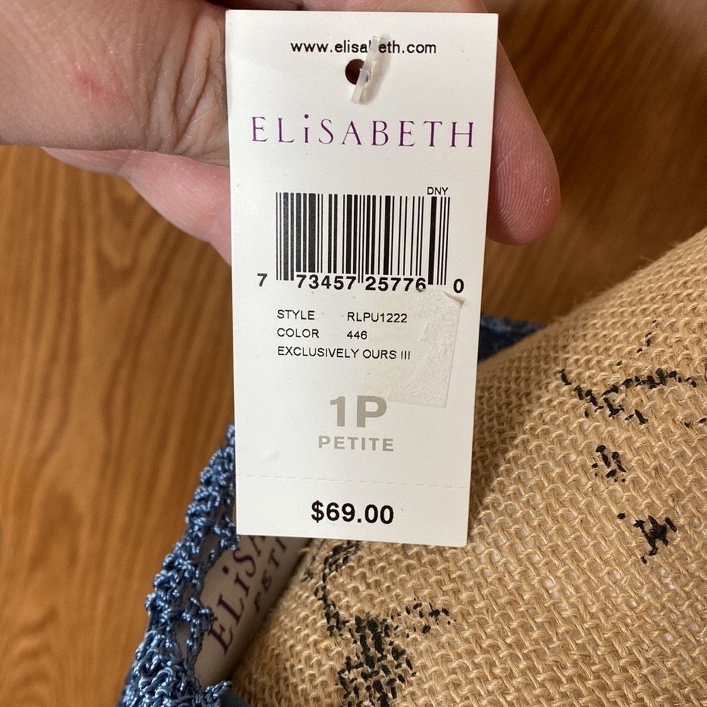 NWT Elisabeth Petite Blue Crochet Lace Top 1P Lined Short Sleeve Boho Blouse - Picture 9 of 9